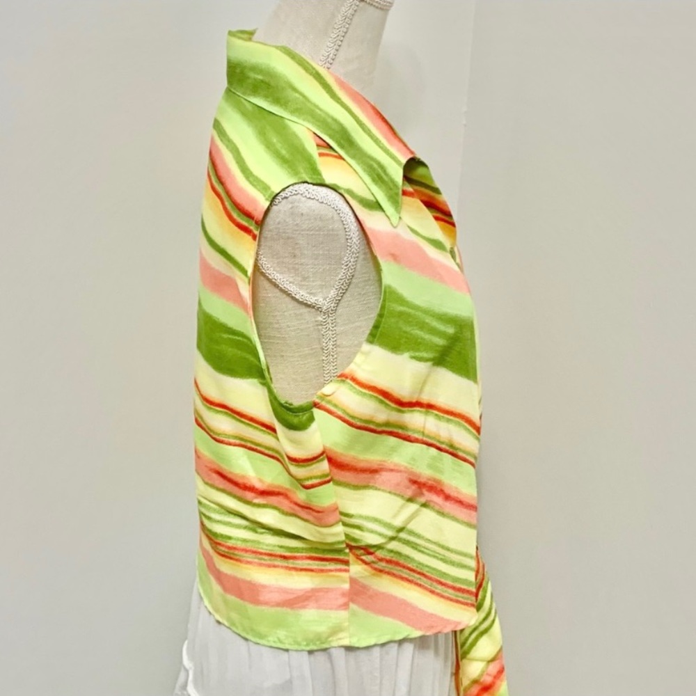Vintage Green & Pink Striped Top L - Picture 4 of 8